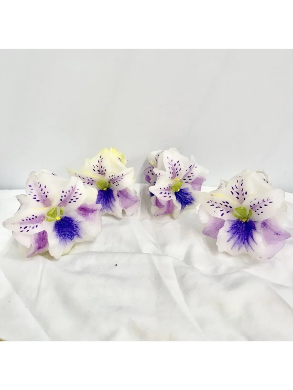 Vintage Handcrafted Cattleya Orchid Flower Candles Hand Painted Purple Lot of 4